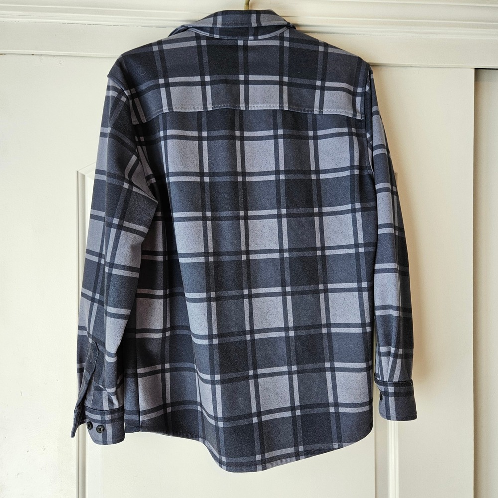 BYLT Fawn Overshirt Plaid Shirt Mens Medium Shacket Navy Flannel Button Stretch - Picture 2 of 4